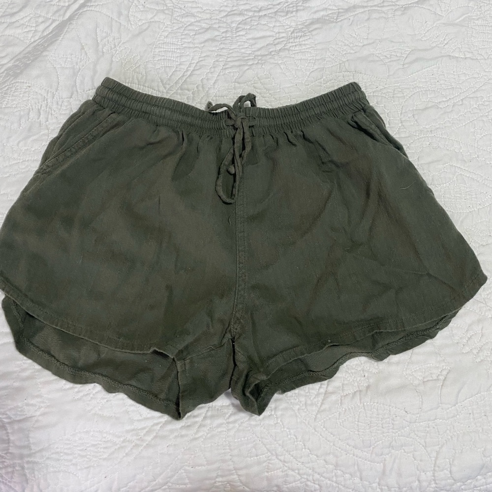 Green linen shorts